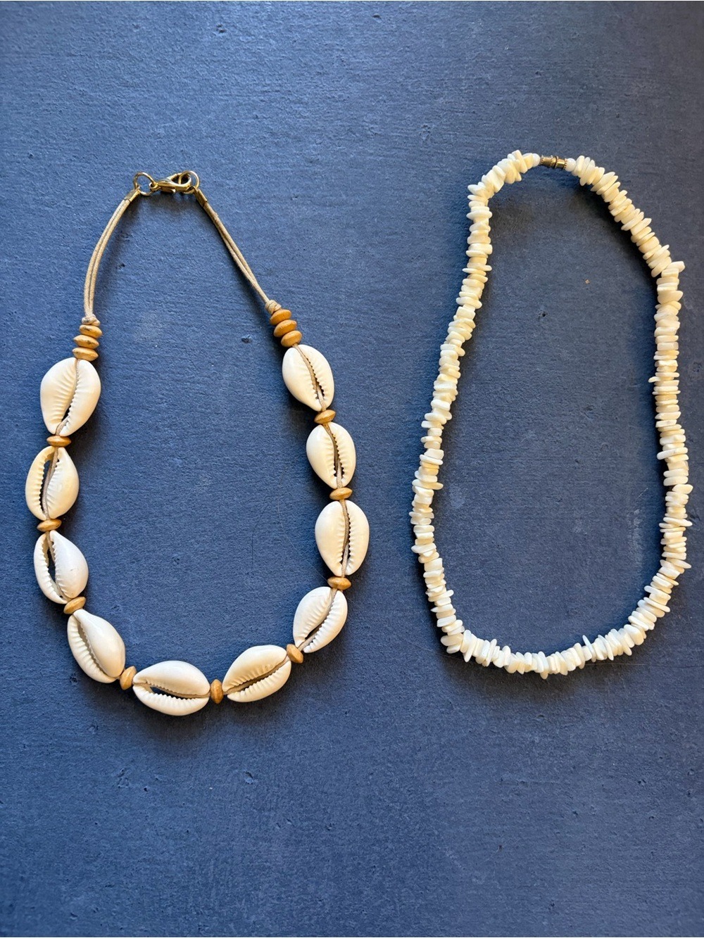 Vintage Cowrie Shell and Puka Shell Choker Necklaces,Set of 2